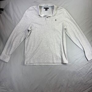 Mark Law Luxury Mens Long Sleeve Polo Shirt Gray Heathered Knit Size Large L